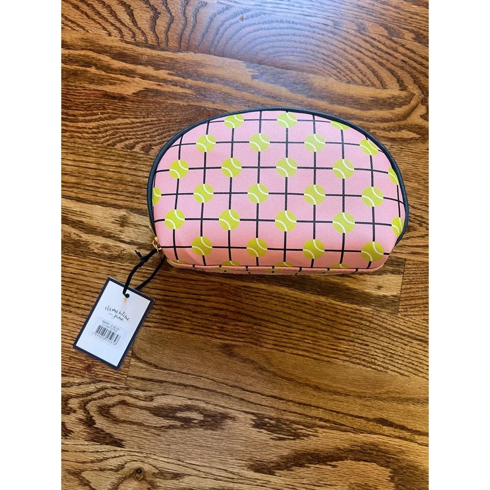 Clementine and Jane Pink Tennis Ball Print Cosmetic Makeup Bag NWT One Size